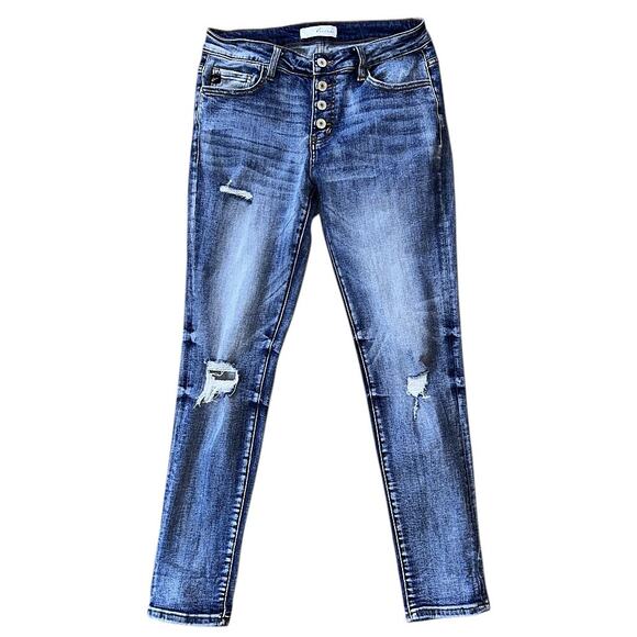 KanCan Mid-Rise Distressed Button Fly Skinny Jeans Size 7 27X29 - Picture 1 of 7